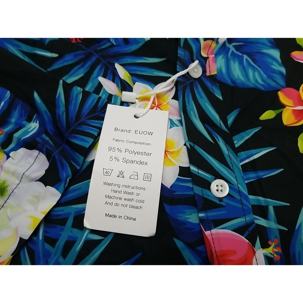 Euow Hawaiian Shirt Mens Floral Short Sleeve Button Up‎ Medium - Picture 4 of 8